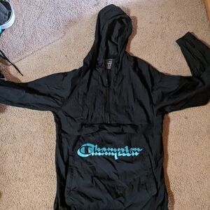 Black champion windbreaker with logo